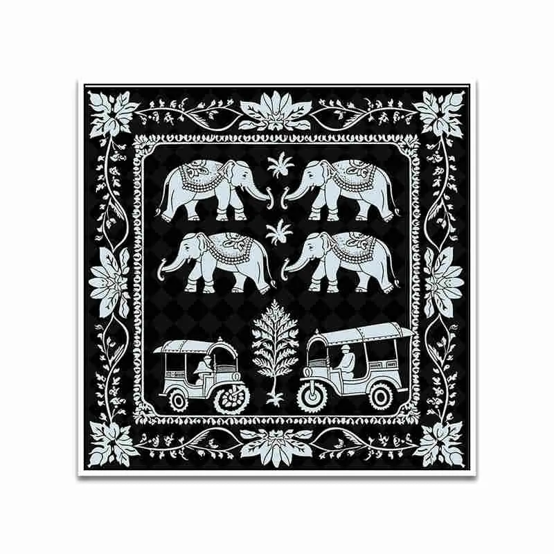 Monochrome Haathi Canvas Wall Art With Frame media 4