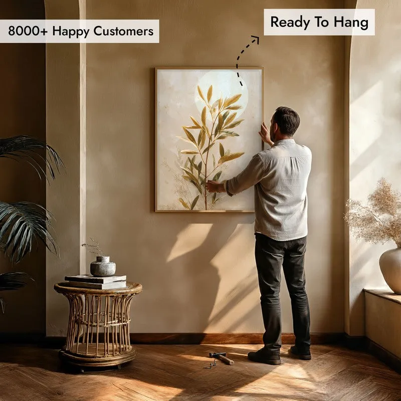 Botanical Harmony Archival Paper Wall Painting With Brown Frame media 5