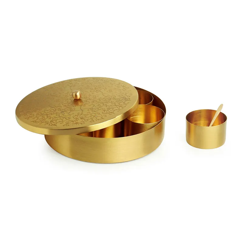 Royal Rasoi Matte Hand-Etched Brass Masala Box 40 ML media 4