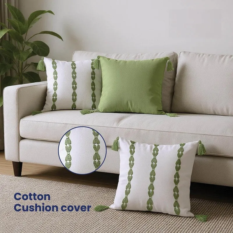 Urban Space Embroidered White,Green Cotton Cushion Cover Set - Set of Three media 3