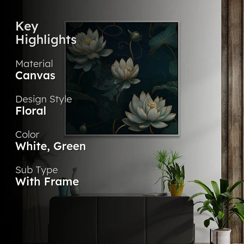 Neelathamara Canvas Wall Painting With Frame - White media 2