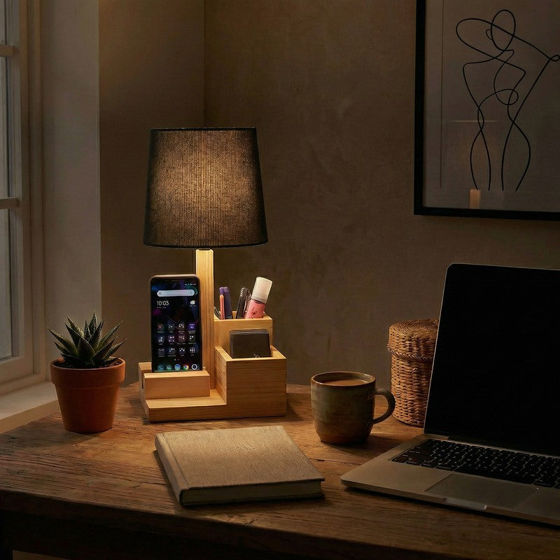 Hyve Desk Organiser Jute Table Lamp - Black,Brown media 3
