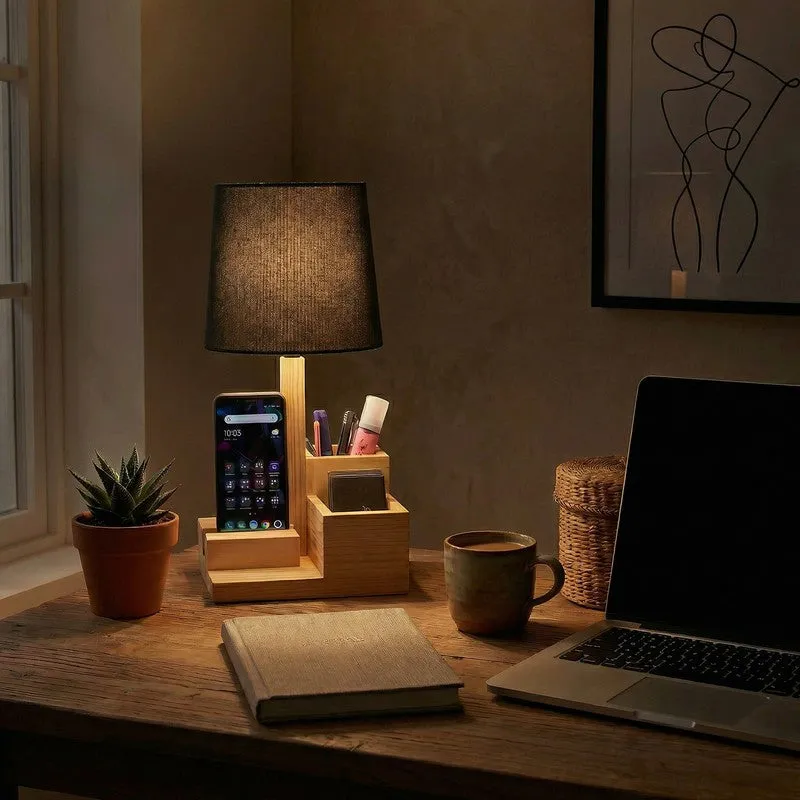 Hyve Desk Organiser Jute Table Lamp - Black,Brown media 3