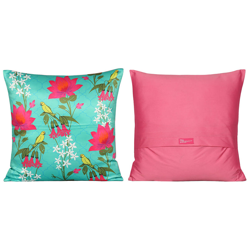 India Circus Sakura Stork Printed Satin Cushion Cover - Set Of Five media 3