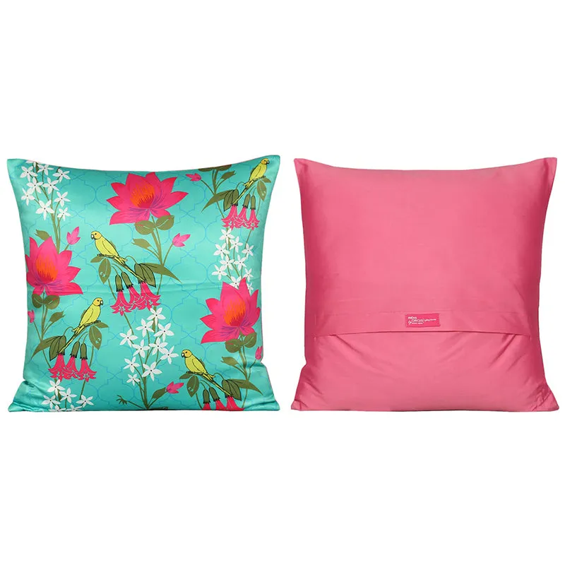India Circus Sakura Stork Printed Satin Cushion Cover - Set Of Five media 3