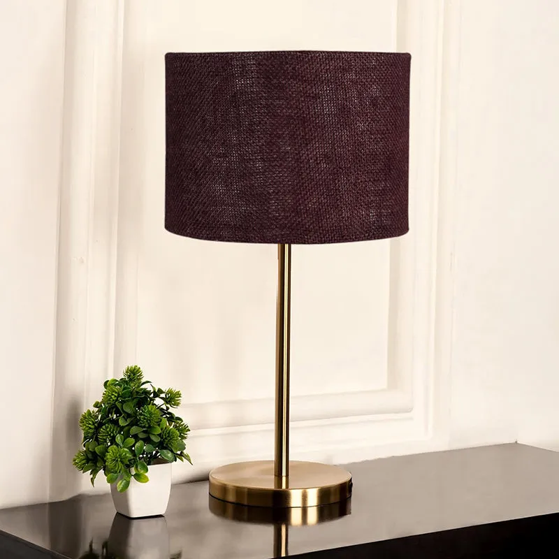 Loft Gleam Jute & Metal Table Lamp (Drum) - Brown,Gold media 2