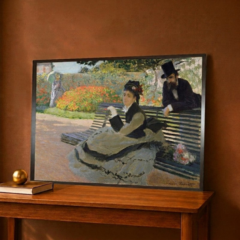 Camille Monet on a Garden Bench Canvas Wall Painting - 12 x 9 Inches