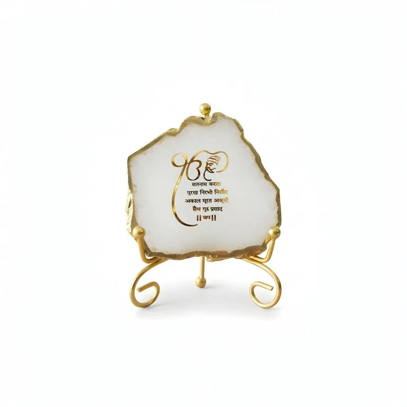 Krishna Blessing Aura Agate Showpiece With Stand - White media 3