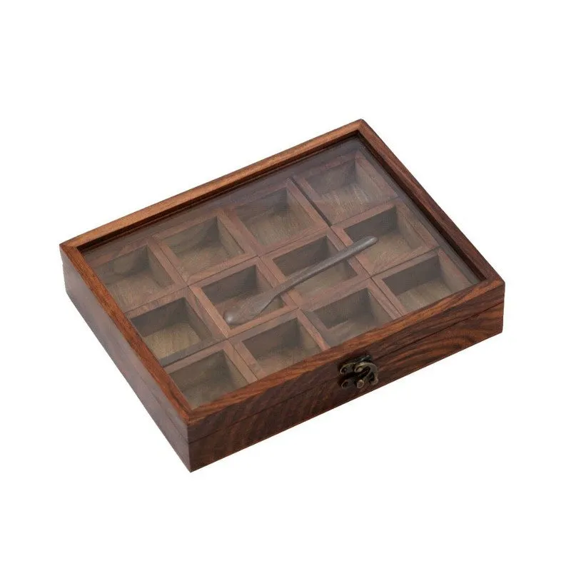 Timber Sheesham Wood Rectangle Masala Box - Fourteen Piece Set media 4