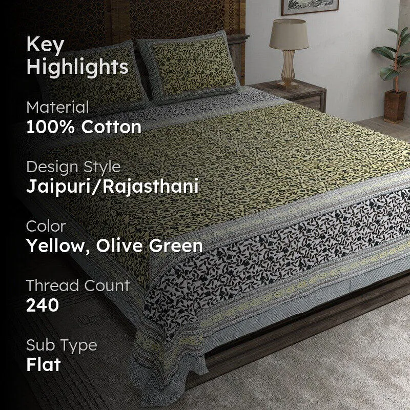 Shapeel Cotton Bedsheet (Yellow,Olive Green) - 240 TC media 2