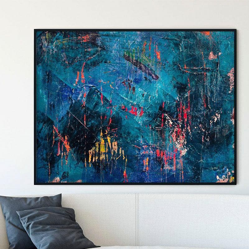 Cobalt Blue Abstract Canvas Painting - Black Frame