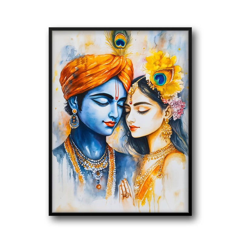 Radhe Krishna Archival Paper Wall Painting With Black Frame media 5