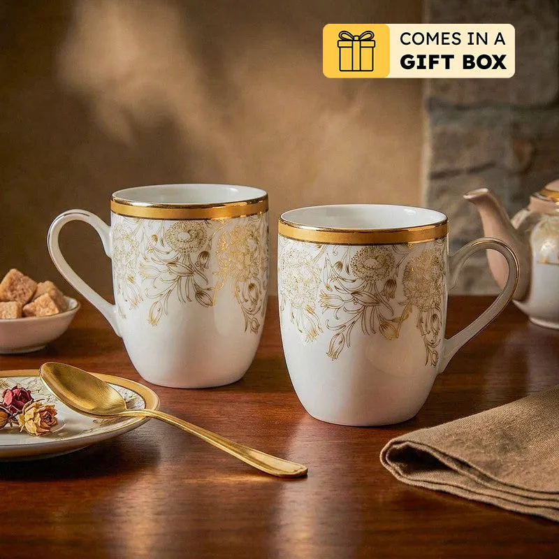 Gilded Iris Coupe 24k Gold Brushed Porcelain Coffee Mug(280 mL Each/Gold) - Set Of Two media 1