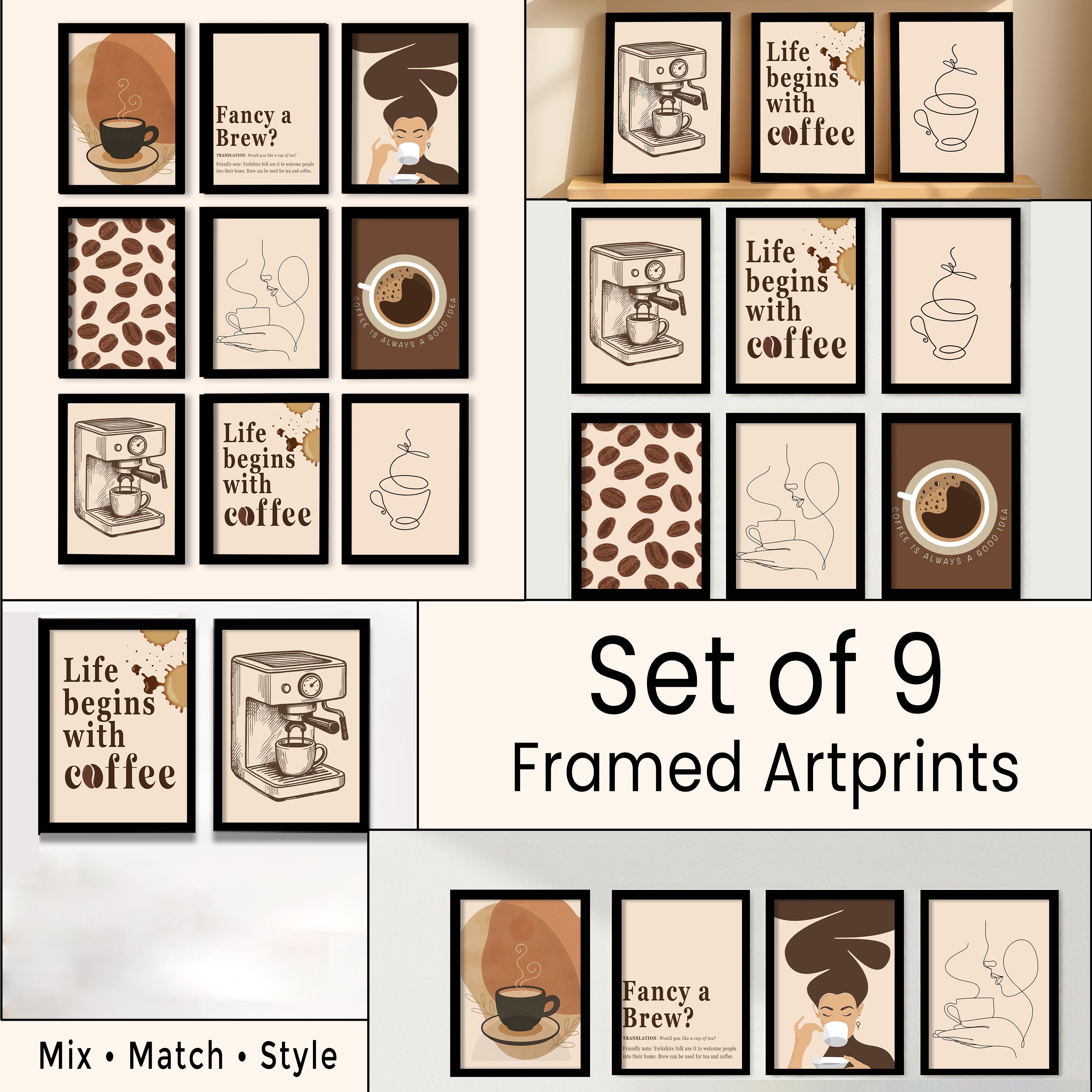 Roastia Cafe Style Coffee Wall Art Set With Frame - Set Of Nine media 4