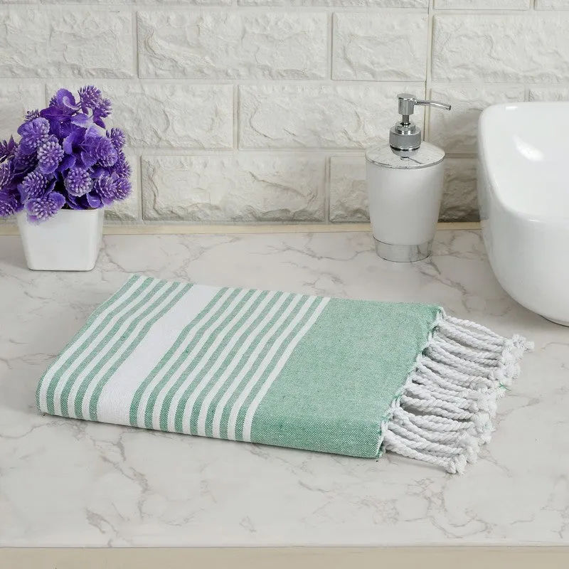 Loomera Striped Cotton Bath Towels (Green & Orange) - Set Of Two media 4