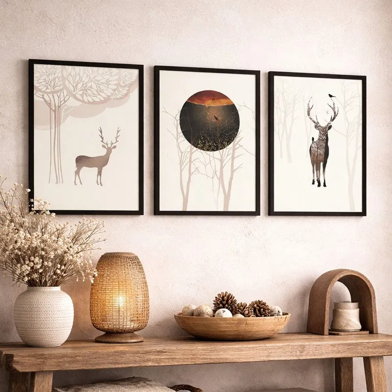 Deerland Paper Wall Painting With MDF Frame (Black) - Set Of Three media 4