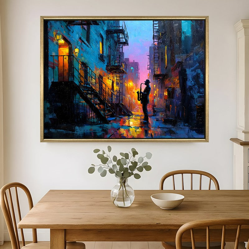 Neon Alley Canvas Wall Painting With Frame