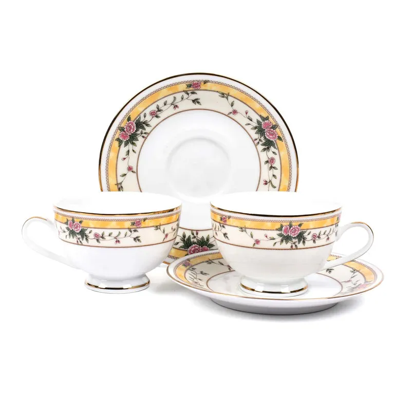 Yesenia 24k Gold Brushed Porcelain Tea Cup & Saucer (280 mL) - Twelve Piece Set media 4