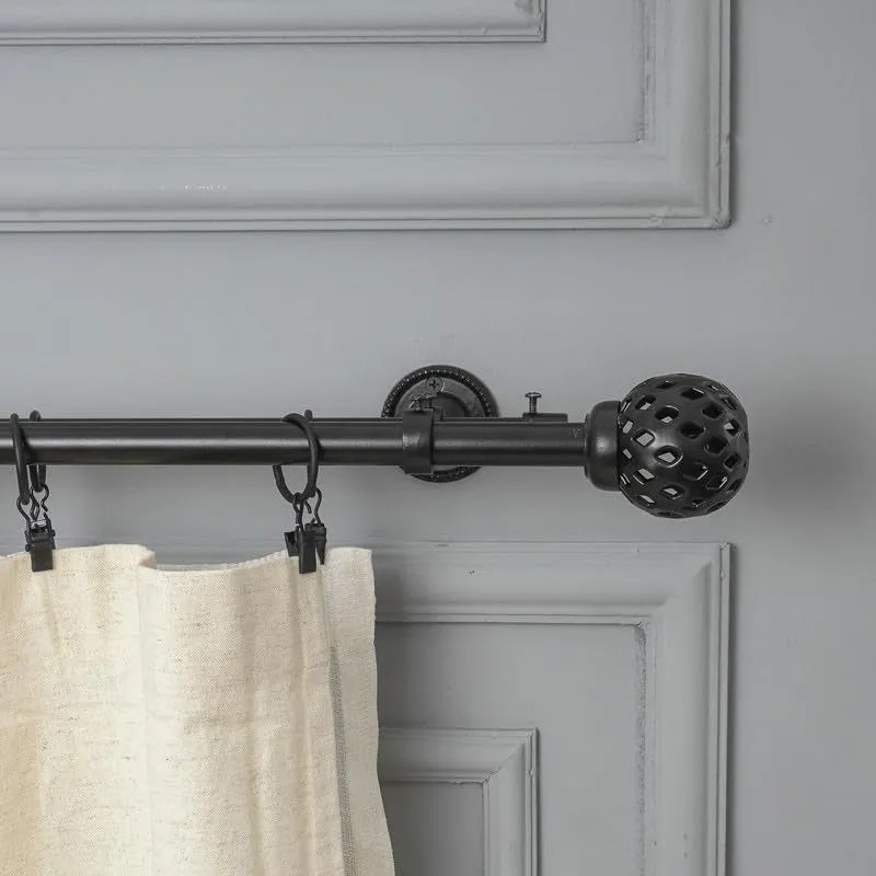 Zellige Extendable 1" Double Curtain Rods With Round Finial & Brackets media 3