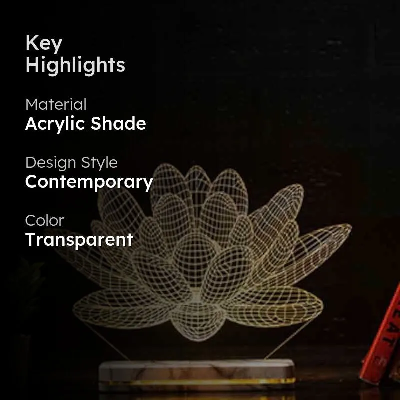 Lit Lotus Acrylic Table Lamp - Transparent media 2