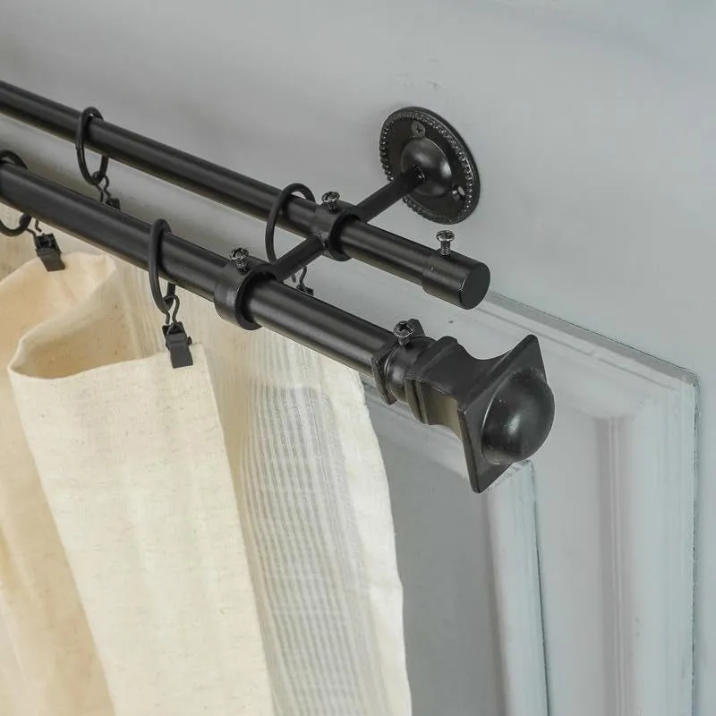 Cubera Duo Extendable 1" Double Curtain Rod With Urn Finial & Brackets media 1