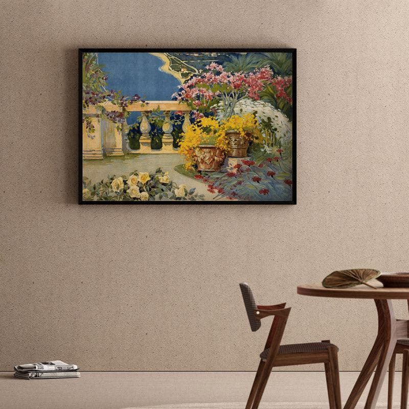 Sanremo Balcony Watercolor Canvas Wall Painting - Black Frame