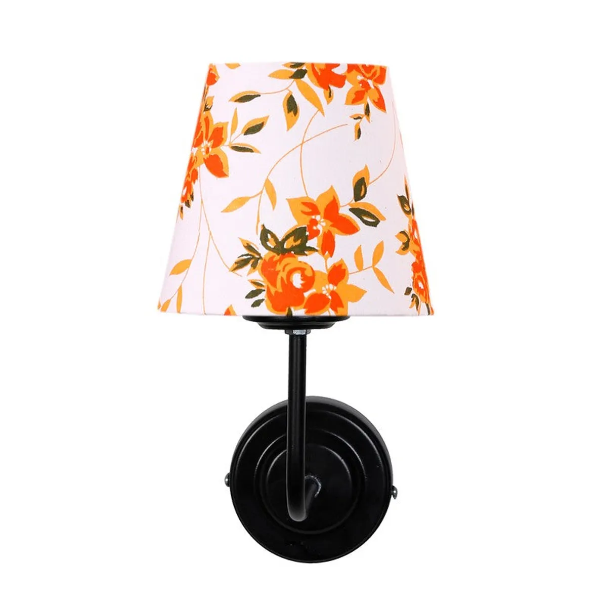 Front-facing wall lamp with white shade and orange floral print