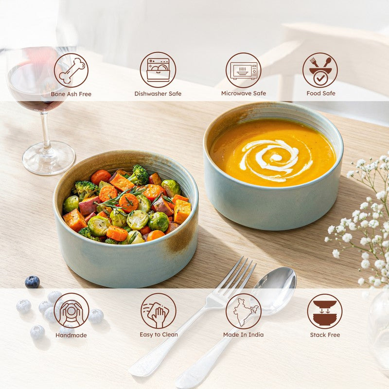 Whimsi Ceramic Soup Bowls (280 mL,Blue,Brown) - Set Of Two media 5