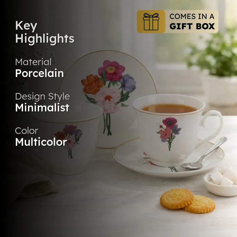 Eden 24k Gold Brushed Porcelain Tea Cup (300 mL Each) -  Twelve Piece Set media 2