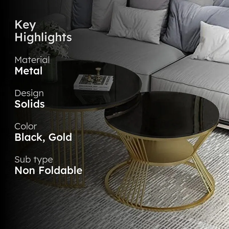 Phoenix Arc Accent Table with Marble Top (Black & Gold) - Set Of Two media 2