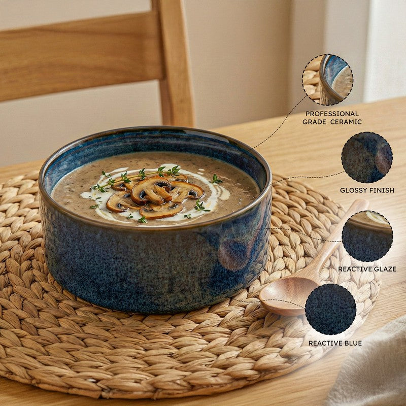 Whimsi Ceramic Soup Bowls (280 mL,Blue) - Set Of Four media 4
