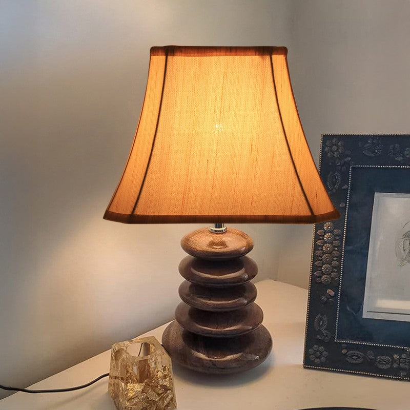 Gloxeva Cotton Table Lamp With Wooden Base - Off White