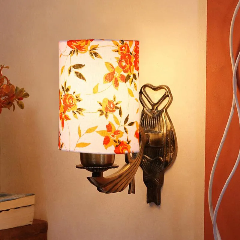 Love Gleam Atva Ibis Flora Cylindrical Fabric & Metal Wall Lamp media 1