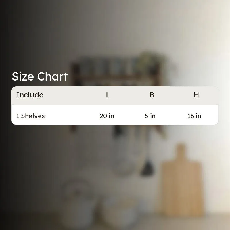Size chart showing one shelf measuring 20 by 5 by 16 inches