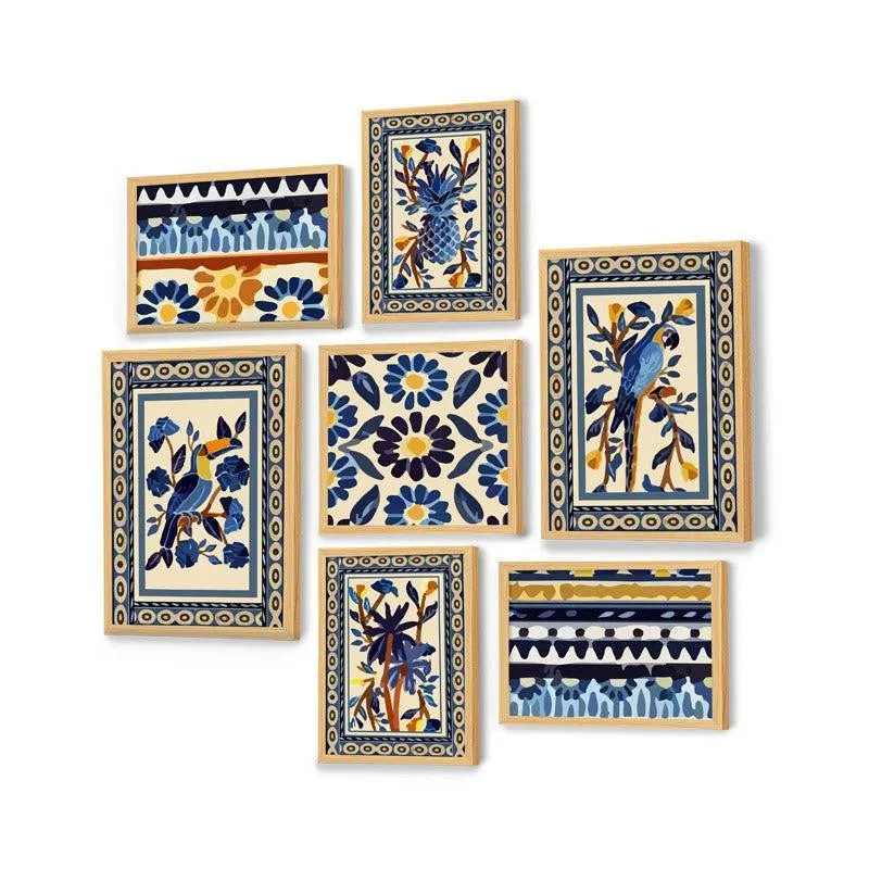 Blue Indian Floral Charm Wall Art - Set of Seven media 5