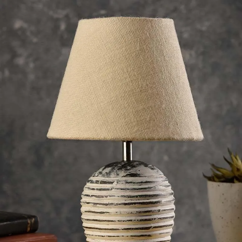 Vintage Beige Shawty Fabric Table Lamp - Ivory,Beige media 3