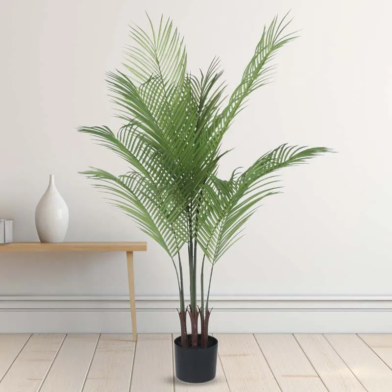Faux Lush Areca Plam Plant With Black Plastic Pot -  4.3 Feet media 3