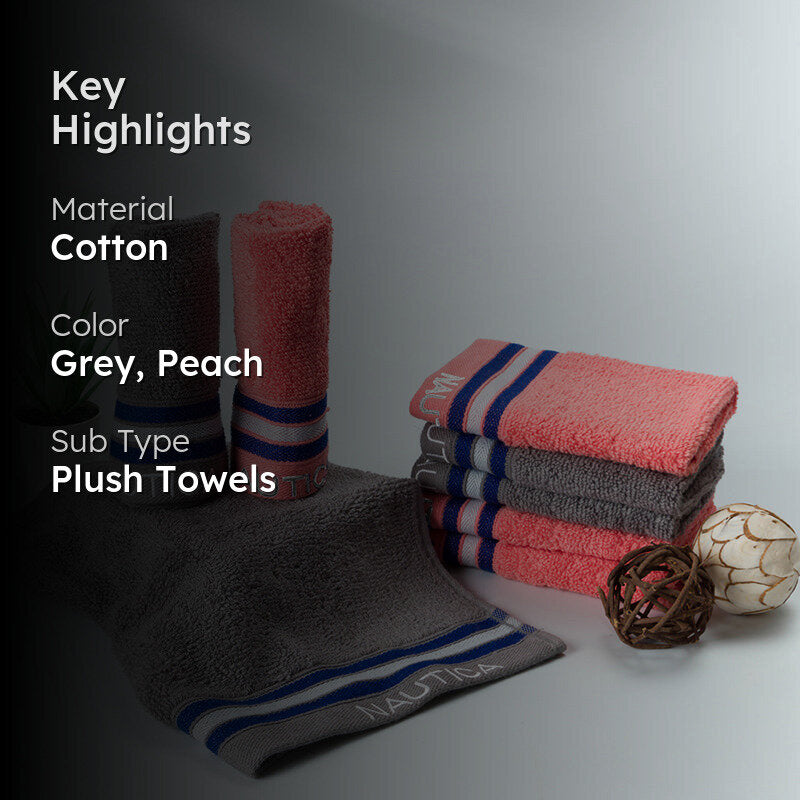Nautica Dove Down Cotton Face Towel (Grey & Coral) - Set Of Eight media 2