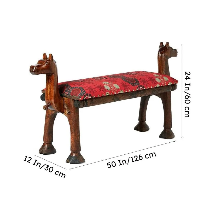 India Circus Acacia Wood Raceme Rosettes Wooden Camel Bench media 8