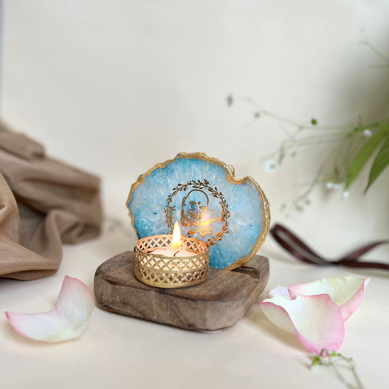 Sacred Guruji Handcrafted Agate Religious Accent With Tealight Candle Holder - Turquoise