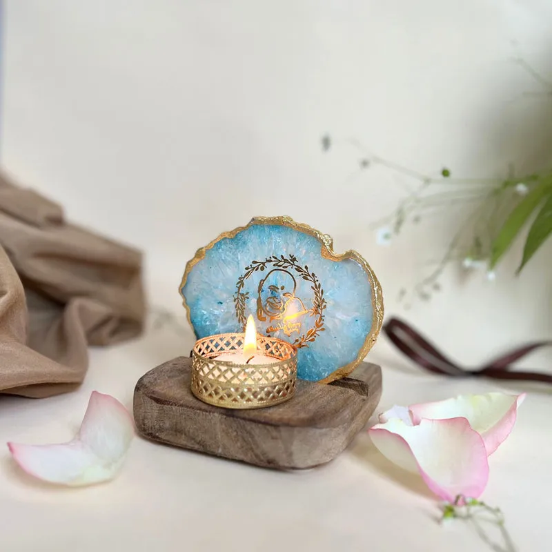 Sacred Guruji Handcrafted Agate Religious Accent With Tealight Candle Holder - Turquoise media 1