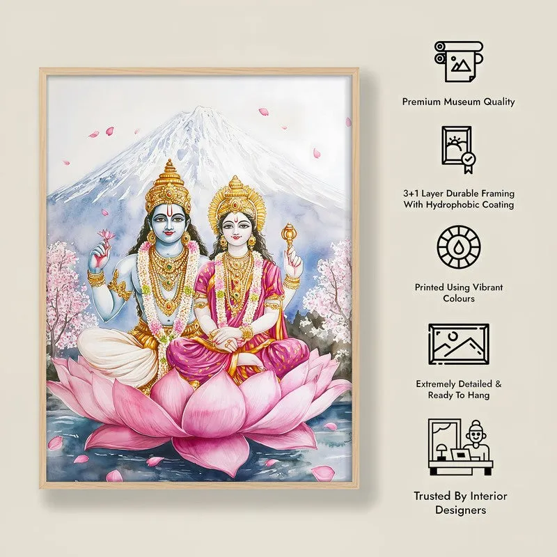 Lakshminarayana Spiritual Archival Paper Wall Painting - Natural Brown Frame media 8