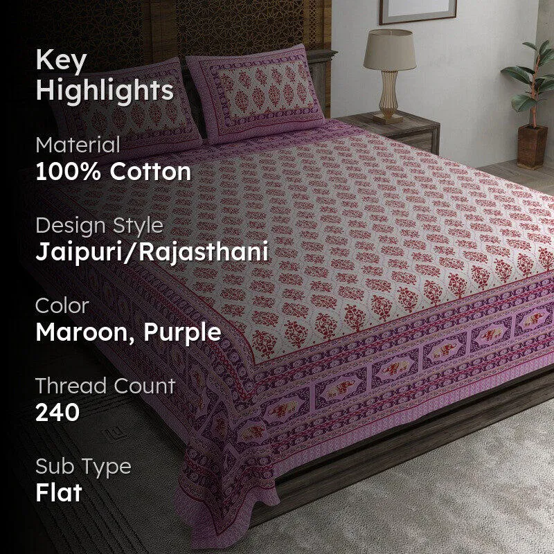 Gardenet Cotton Bedsheet (Maroon,Purple) - 240 TC media 2