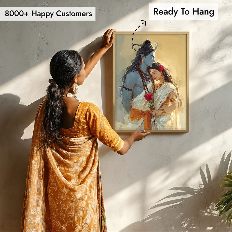 Lord Shiva and Parvati I Archival Paper Wall Art - Natural Brown Frame media 7
