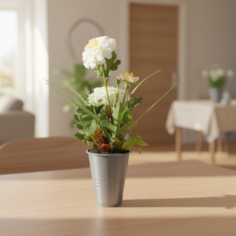 Artificial Bonsai Flower Plant with Ceramic Pot - 0.8 Feet (white)