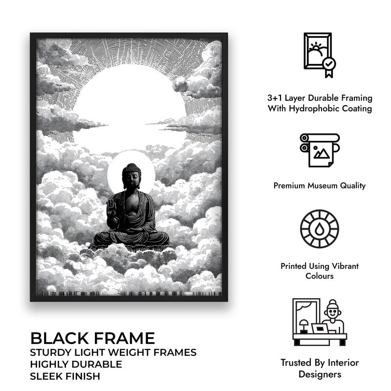 Buddha In Clouded Serenity V Wall Painting With Black Frame media 9