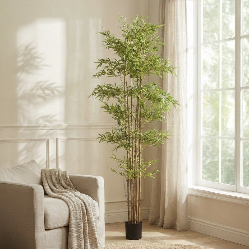 Arovi Artificial Natural Look Bamboo Plant With Black Plastic Pot - 6.9 ft media 3