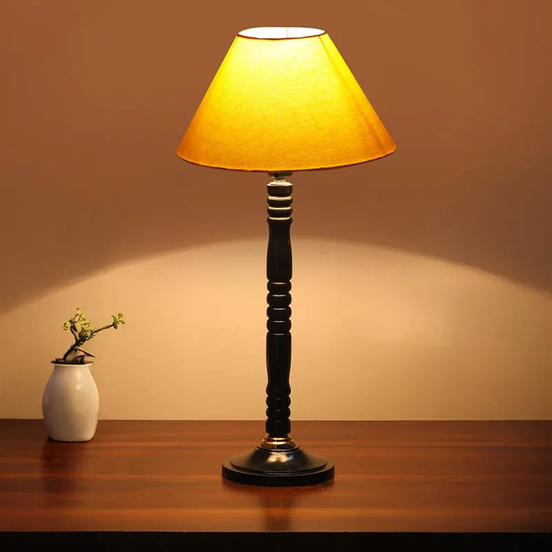 Glow Mesa Table Lamp With Carved Wooden Base - Yellow,Black media 2