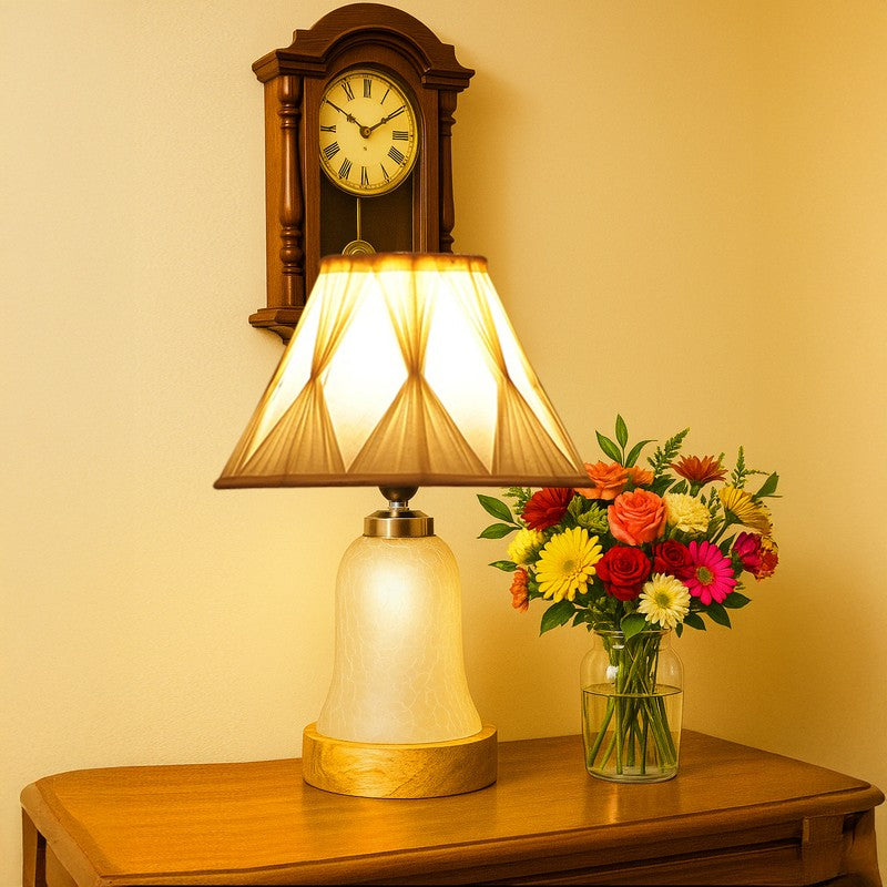 Zoravelle Smocked Wooden Table Lamp - OffWhite