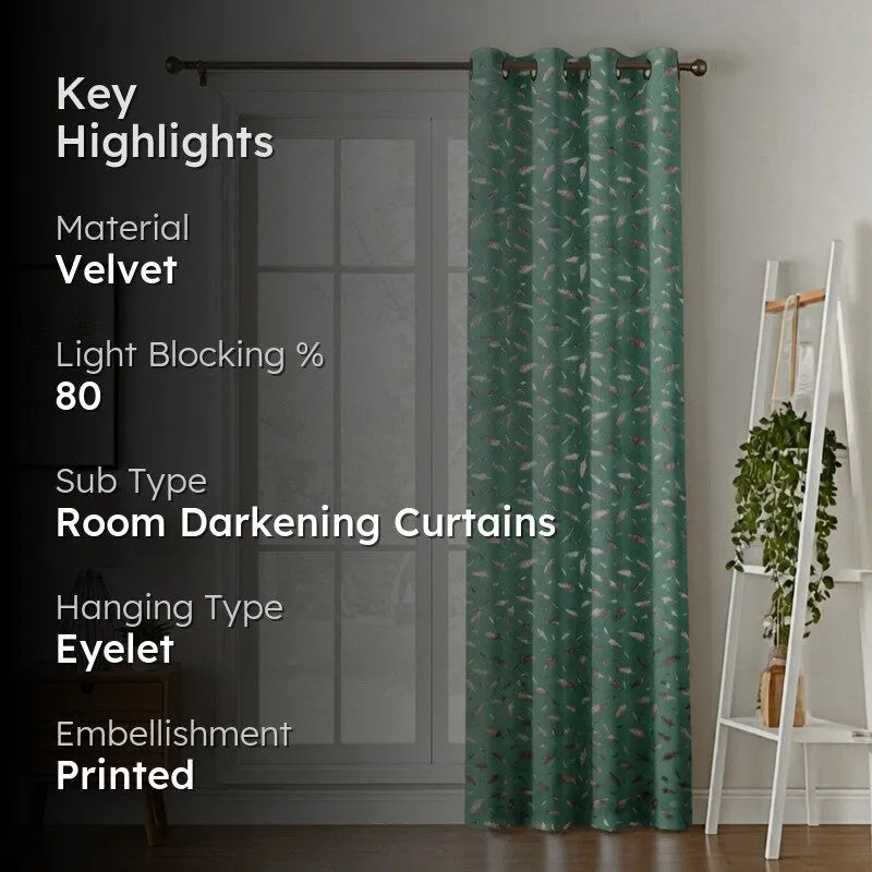 Shimmer Veil Printed Velvet Curtain - Sea Green,Gold media 2